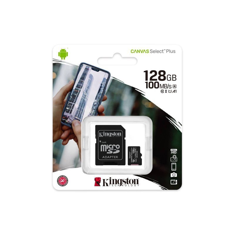 KINGSTON KARTA PAMIĘCI MICROSD 128GB CANVAS SELECT PLUS 100MB/S ADAPTER
