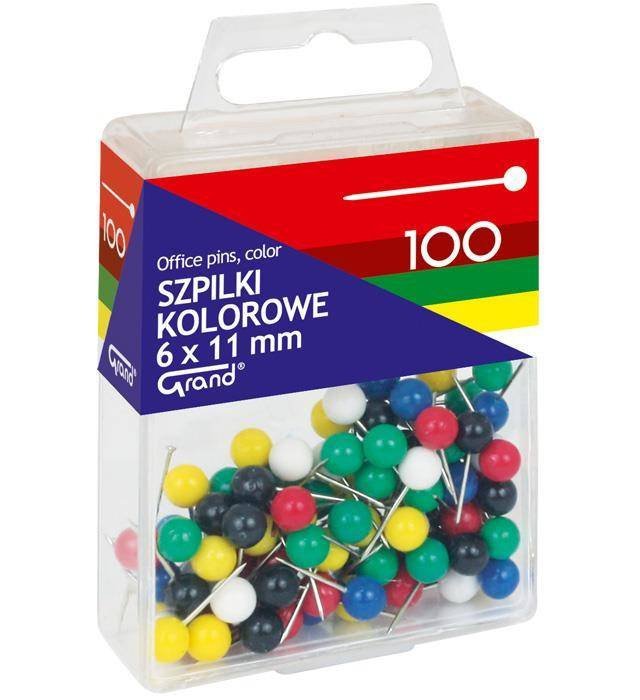 SZPILKI 6X11MM GRAND 110-1672 KOLOROWE W POJEMNIKU PLASTIKOWYM 100SZT
