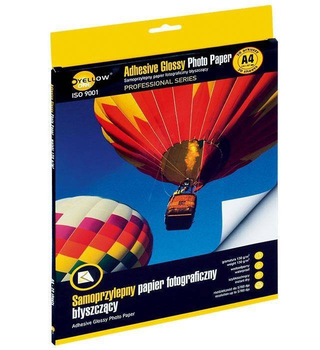 PAPIER FOTOGRAFICZNY BŁYSZCZĄCY SAMOPRZYLEPNY YELLOW ONE 4PAG130 150-1288 A4 130G 20ARK