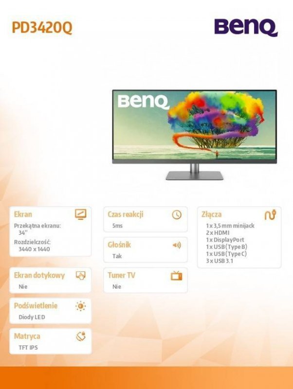 BENQ MONITOR 34 CALI PD3420Q LED QHD/IPS/5MS/GL/HDMI/DP