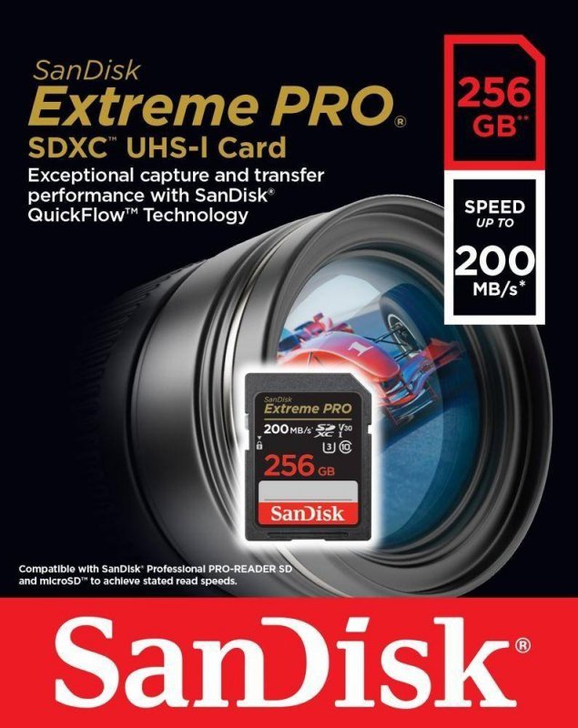 SANDISK KARTA PAMIĘCI EXTREME PRO SDXC 256GB 200/140 MB/S V30 UHS-I