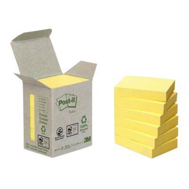 KARTECZKI SAMOPRZYLEPNE EKOLOGICZNE, 38X51MM 3M POST-IT® 653-1B ŻÓŁTE 6X100 KART