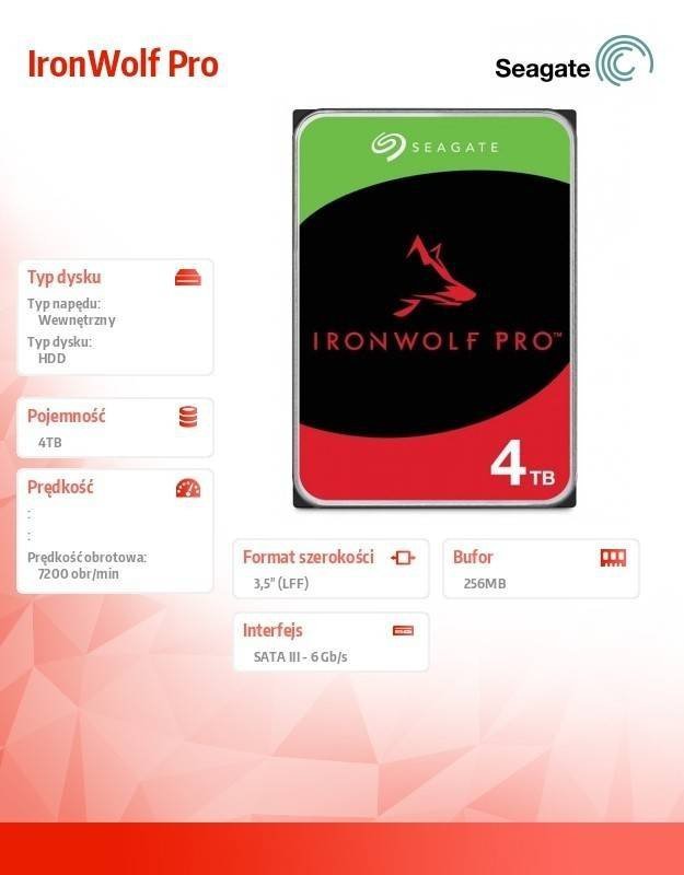 SEAGATE DYSK IRONWOLFPRO 4TB 3.5&#039;&#039; 256MB ST4000NT001