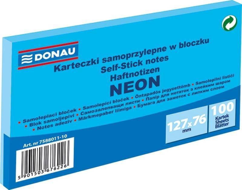 KARTECZKI SAMOPRZYLEPNE 127X76MM DONAU NEON NIEBIESKIE 100KART