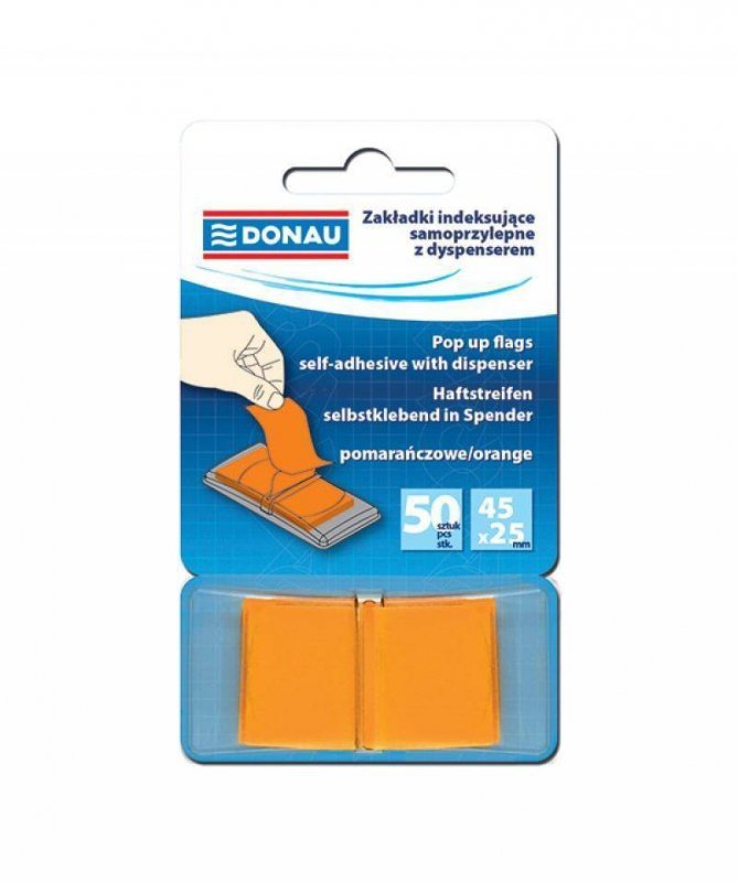 ZAKŁADKI INDEKSUJĄCE FOLIOWE 25X45MM DONAU POMARAŃCZOWE 50 SZT