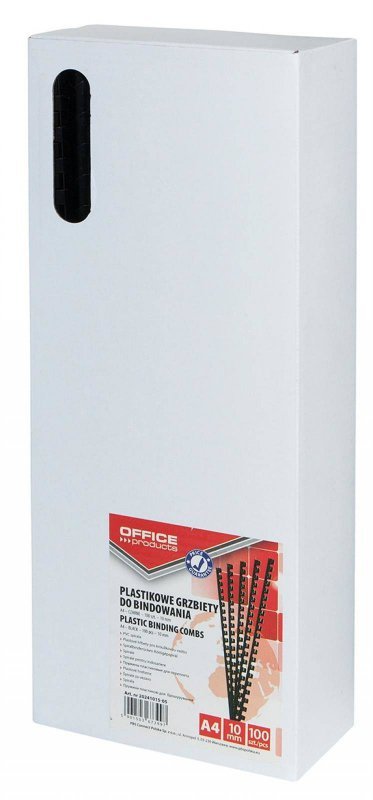 GRZBIET PLASTIKOWY 10MM (65 KARTEK) OFFICE PRODUCTS CZARNY 100 SZT.