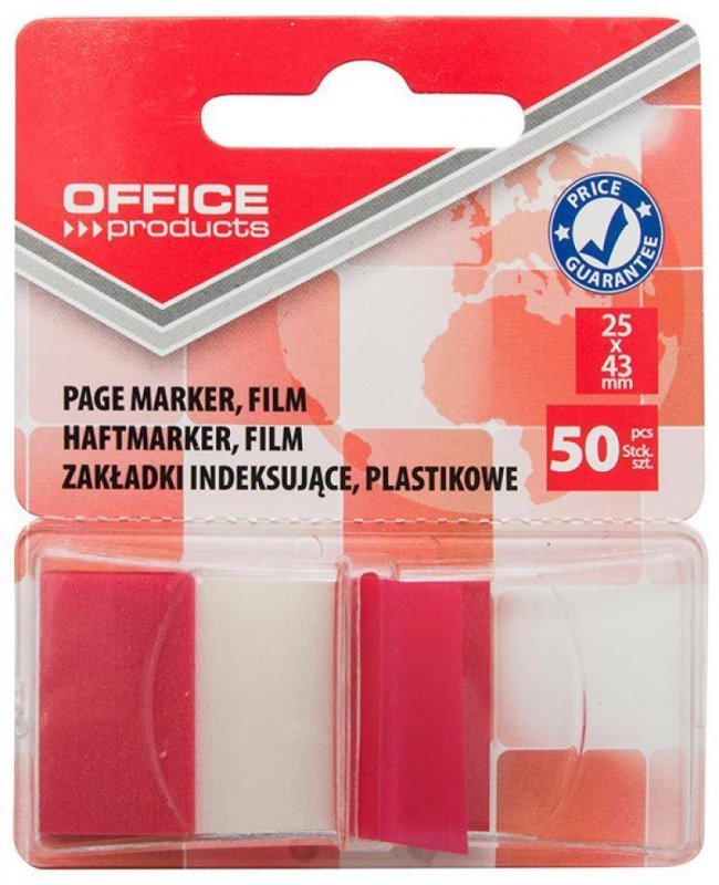 ZAKŁADKI INDEKSUJĄCE FOLIOWE 25X43MM OFFICE PRODUCTS CZERWONE 50 SZT