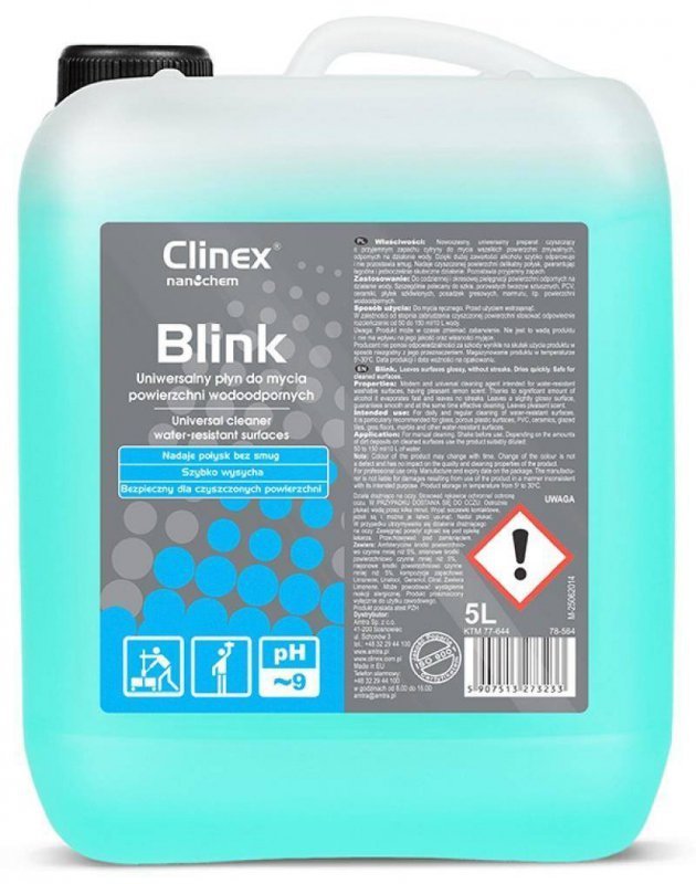 UNIWERSALNY PŁYN DO MYCIA POWIERZCHNI WODOODPORNYCH CLINEX BLINK CYTRYNOWY 5L