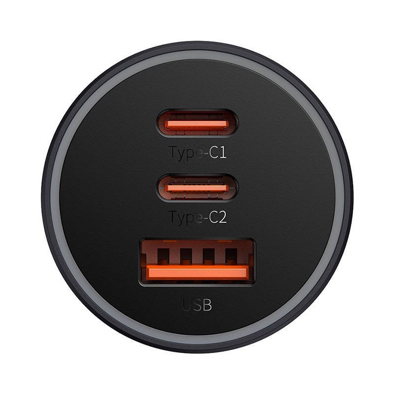 Ładowarka samochodowa Baseus Golden Contactor Pro, 2x USB-C, 1x USB, 65W (szara)