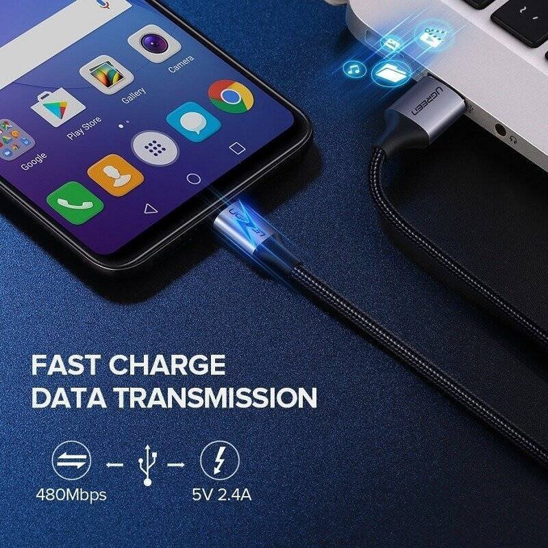 KABEL USB DO MICRO USB UGREEN US290 QC 3.0 2.4A 1M (CZARNY)