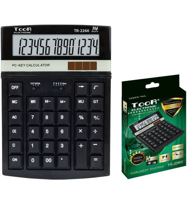 KALKULATOR BIUROWY 14CYFR TOOR ELECTRONIC TR-2260 120-1859 ZASILANIE SOLARNE + BATERIA 200X140X23MM