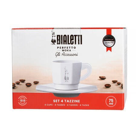 BIALETTI - ZESTAW 4 FILIŻANEK Z PODSTAWKĄ - BIAŁY