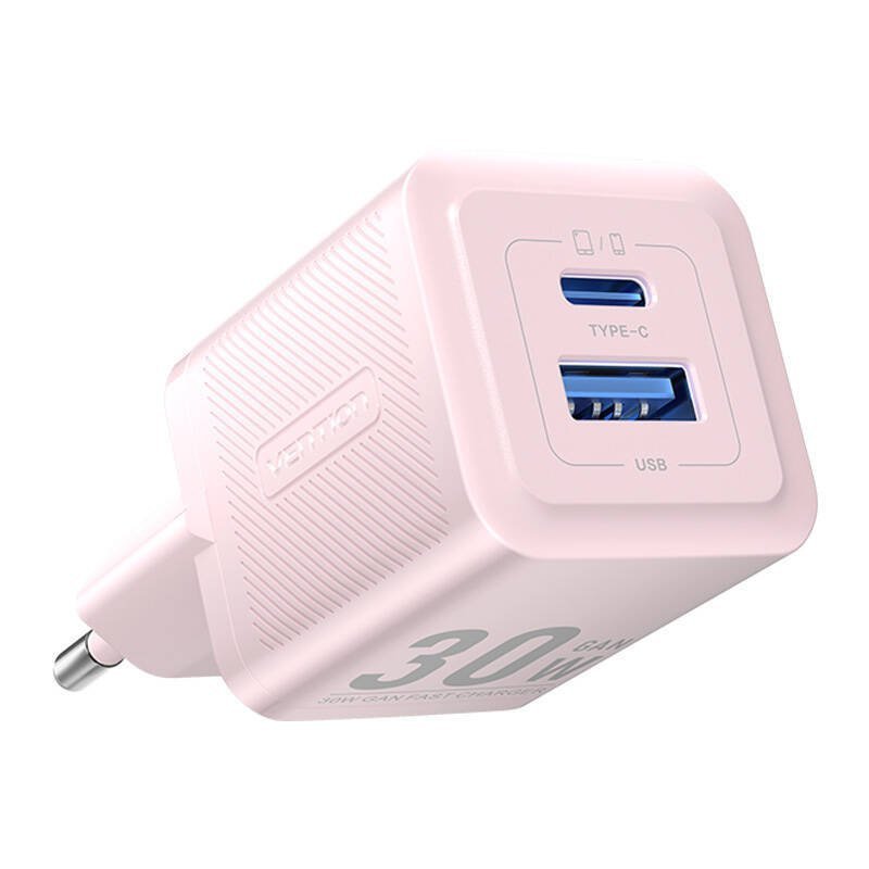 ŁADOWARKA SIECIOWA, VENTION, FEQP0-EU, USB-C, USB- A, 30W/30W , GAN (RÓŻOWA)