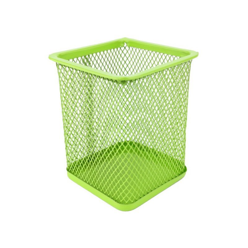 PRZYBORNIK NA DŁUGOPISY 80X80X100MM D.RECT LIMONKOWY METALOWA SIATKA