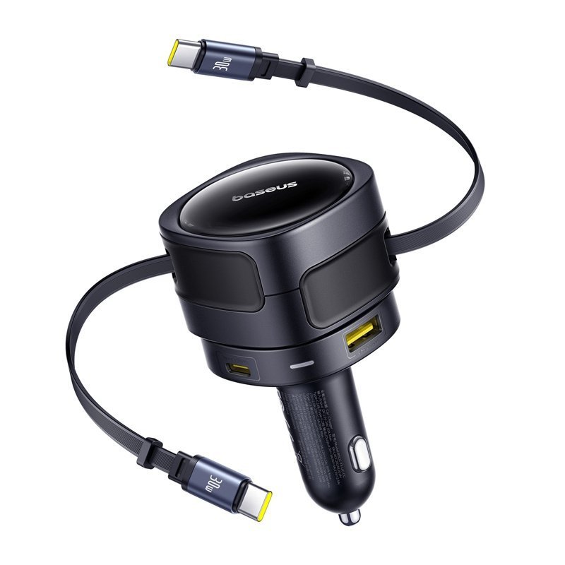 Ładowarka samochodowa Baseus Enjoyment Max z kablami USB-C+USB-C i portami USB-A+USB-C 90W Czarny