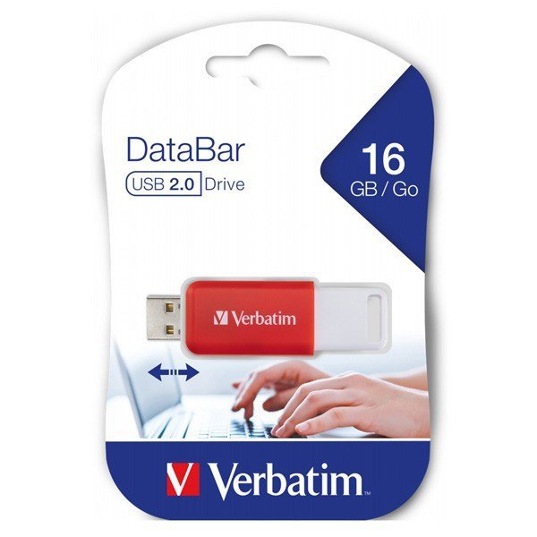 VERBATIM USB FLASH DISK, USB 2.0, 16GB, DATABAR, CZERWONY, 49453, DO ARCHIWIZACJI DANYCH