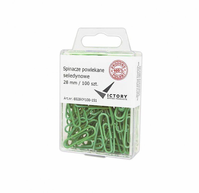 SPINACZE OKRĄGŁE 28MM VICTORY OFFICE PRODUCTS 6028KM100-151 PASTELOWE SELEDYNOWE METALOWEPOWLEKANE W ZAWIESZANYM POJEMNIKU PLAST