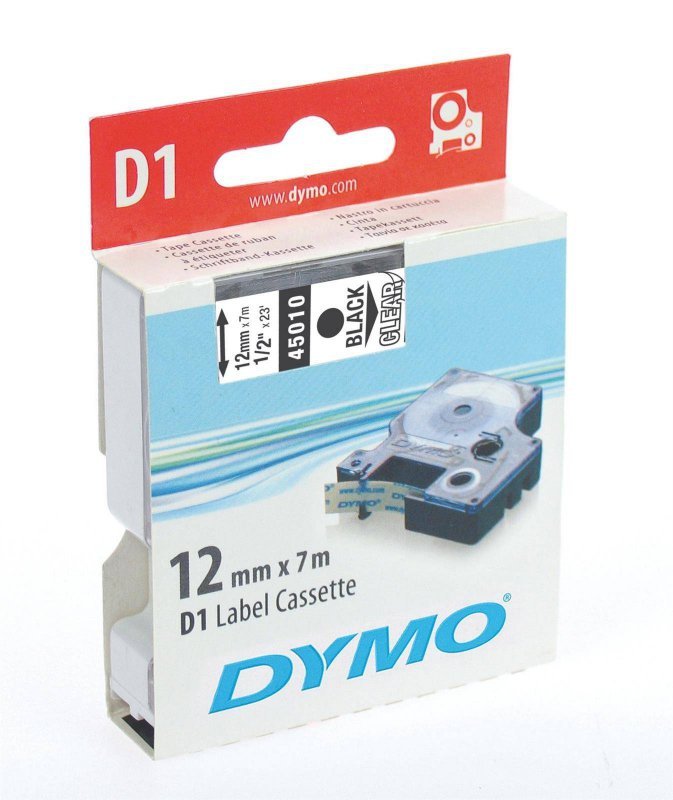 TASIEMKA ORYGINALNA KOLOR NADRUKU: CZARNY/KOLOR TŁA: PRZEZROCZYSTE DYMO S0720500/45010 12MM X 7 M