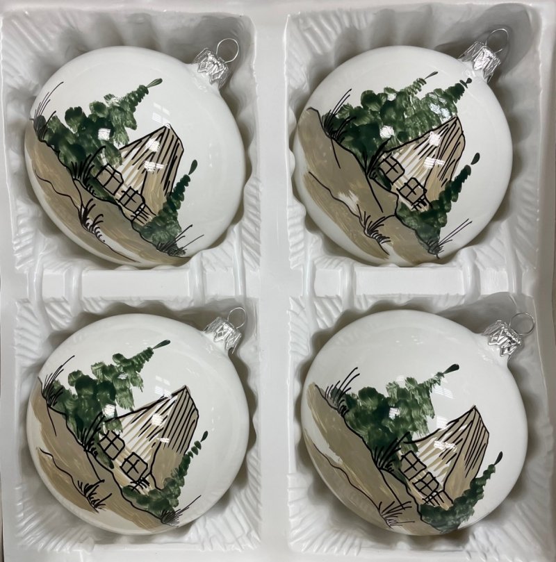 Bombki dekorowane 10 cm 4 szt biała porcelana &quot;domki&quot;