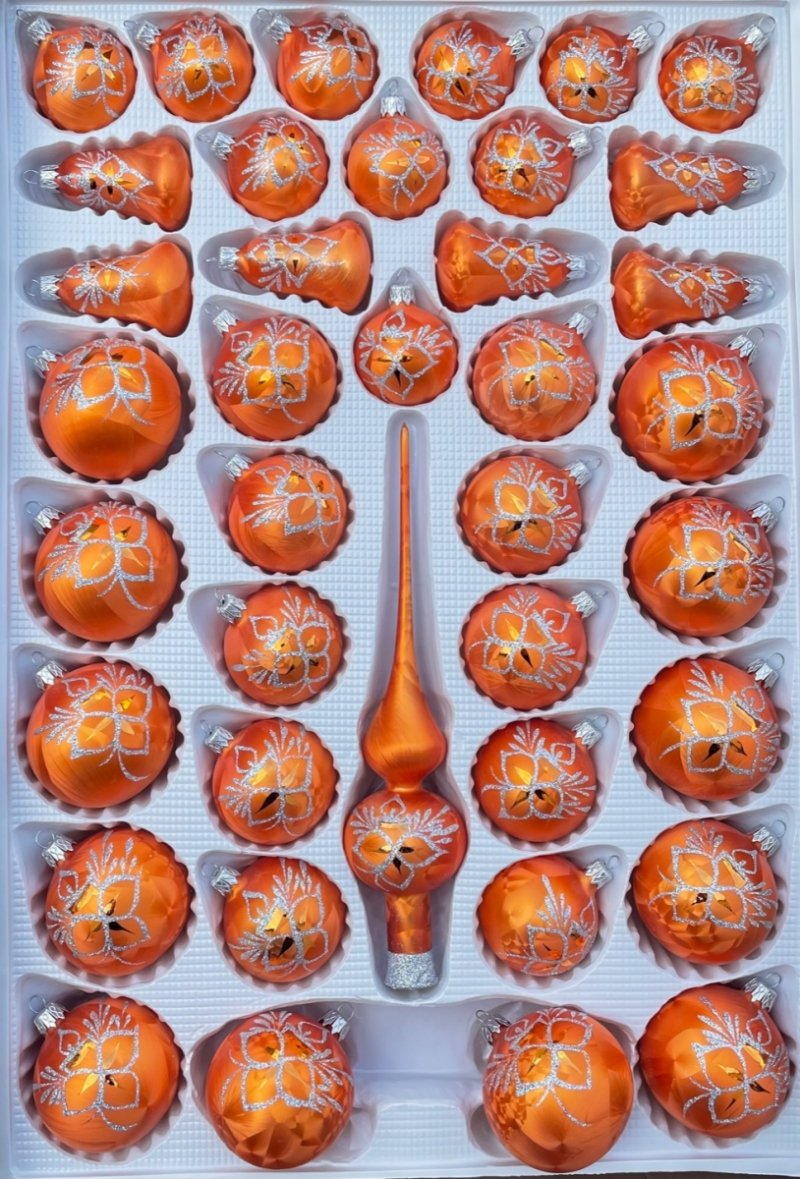 Zestaw dekorowany 39 szt pomarańczowa mrożonka srebrna świeczka