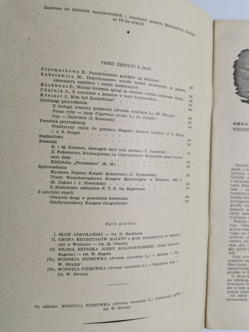 WSZECHŚWIAT PISMO PRZYRODNICZE ZESZYT 9 WRZESIEŃ 1960