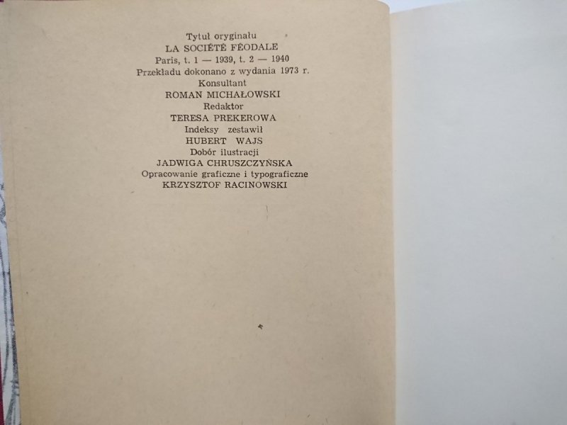 SPOŁECZEŃSTWO FEUDALNE - Marc Bloch 1981