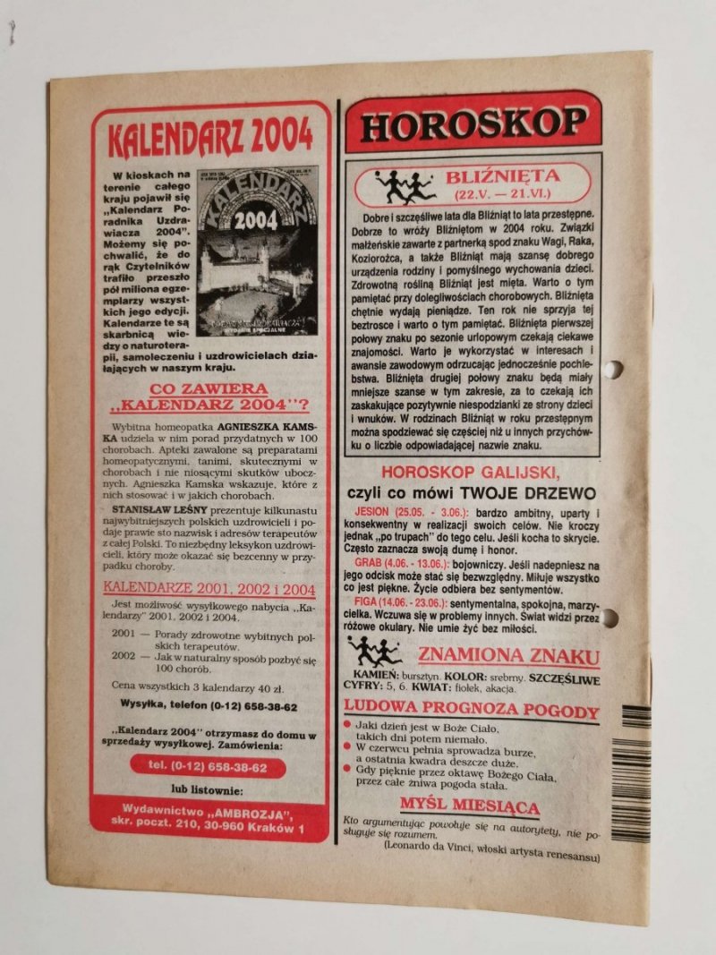 PORADNIK UZDRAWIACZA NR 6/139 CZERWIEC 2004 r.