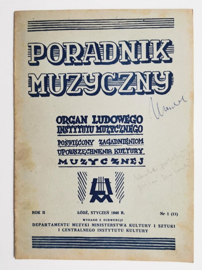 PORADNIK MUZYCZNY ROK II NR 1 (11) STYCZEŃ 1948 r.