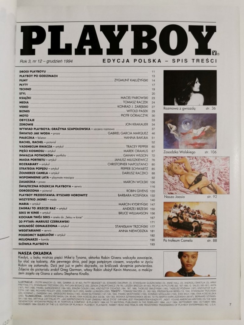 PLAYBOY NR 12 (25) GRUDZIEŃ 1994 ROBIN GIVENS 