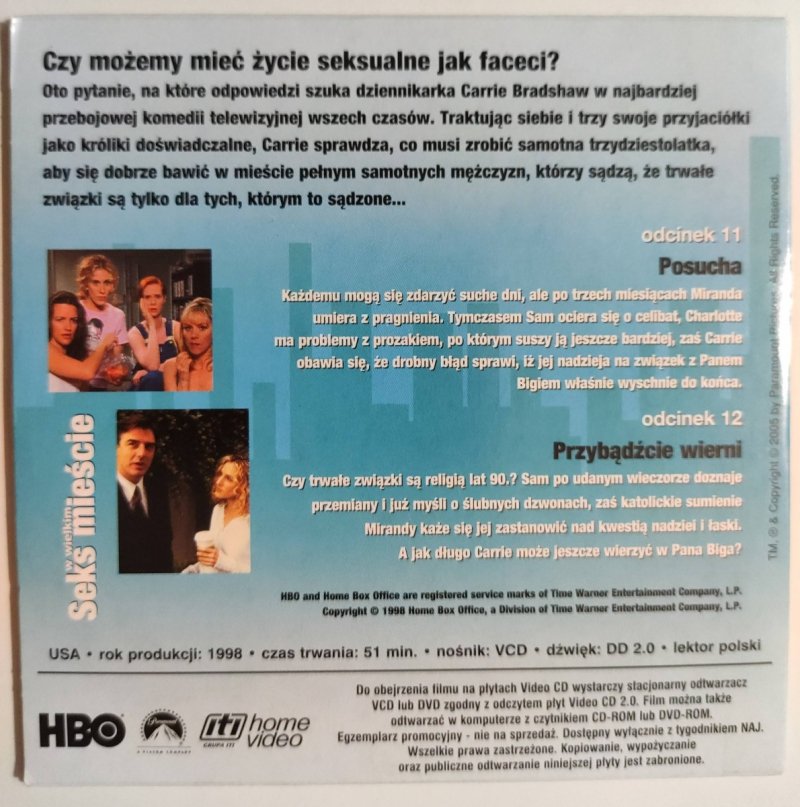 DVD. SEKS W WIELKIM MIEŚCIE S01 ODCINKI 11 I 12