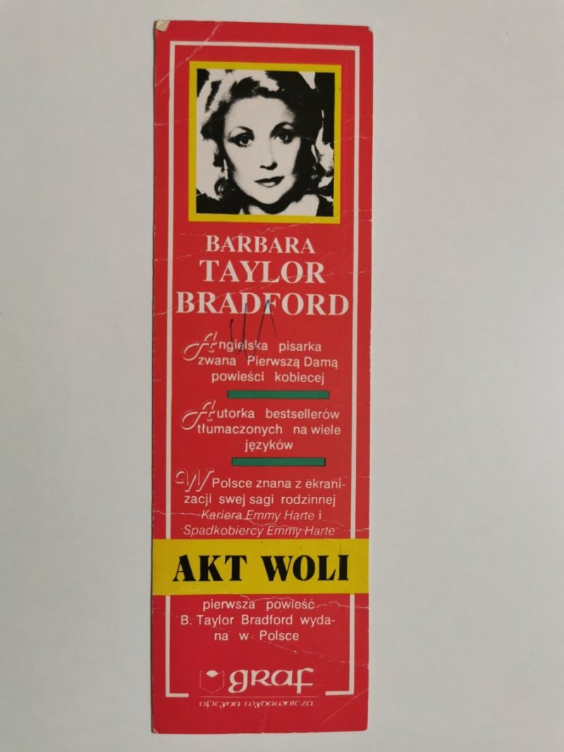ZAKŁADKA BARBARA TAYLOR BRADFORD AKT WOLI
