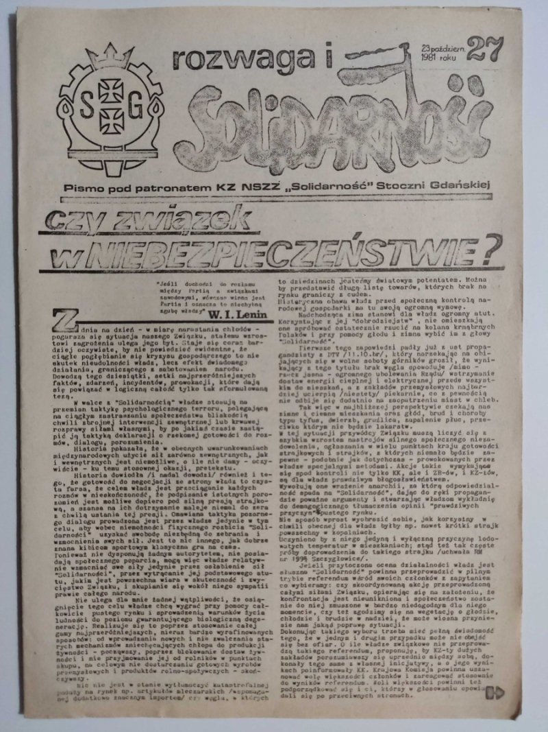 ROZWAGA I SOLIDARNOŚĆ NR 27 – 23.10.1981