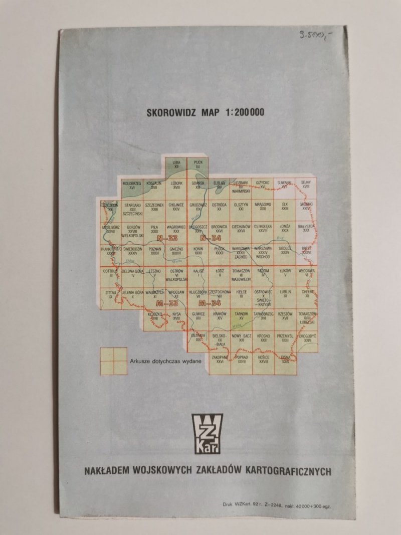 MAPA TOPOGRAFICZNA POLSKI. TARNÓW SKALA 1: 200 000 1992