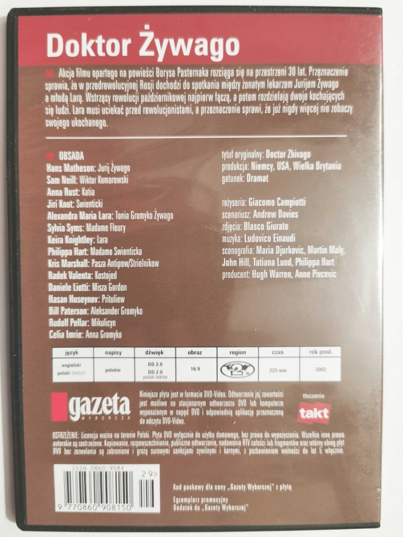 DVD. DOKTOR ŻYWAGO. REŻ. GIACOMO CAMPIOTTI