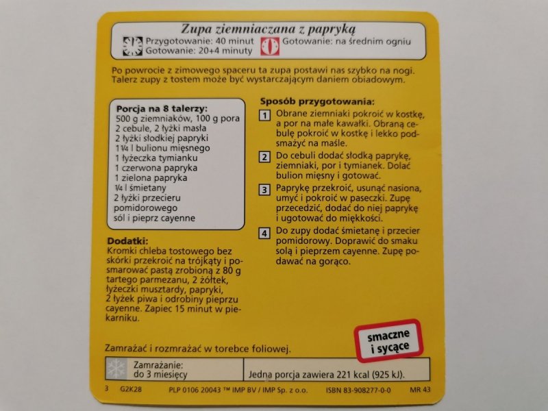 KARTA KULINARNA NR. 28 ZUPA ZIEMNIACZANA Z PAPRYKĄ