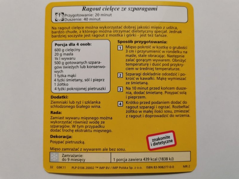KARTA KULINARNA NR. 11 RAGOUT CIELĘCE ZE SZPARAGAMI