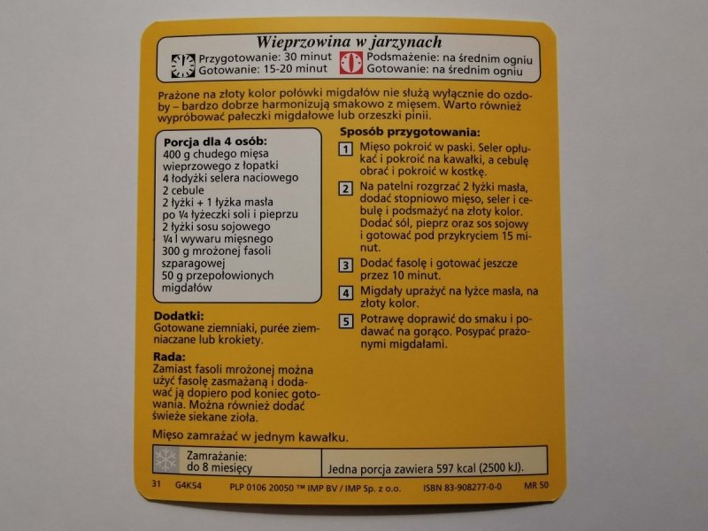 KARTA KULINARNA NR. 54 WIEPRZOWINA W JARZYNACH