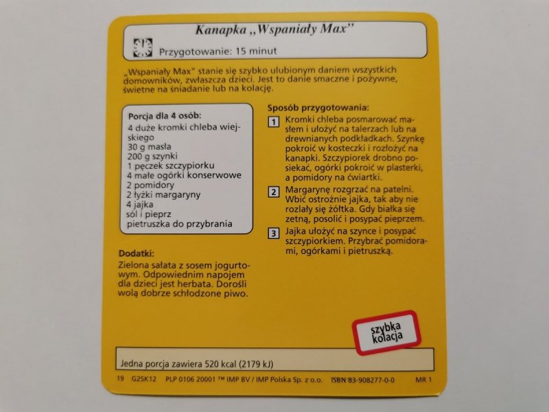 KARTA KULINARNA NR. 12 KANAPKA WSPANIAŁY MAX