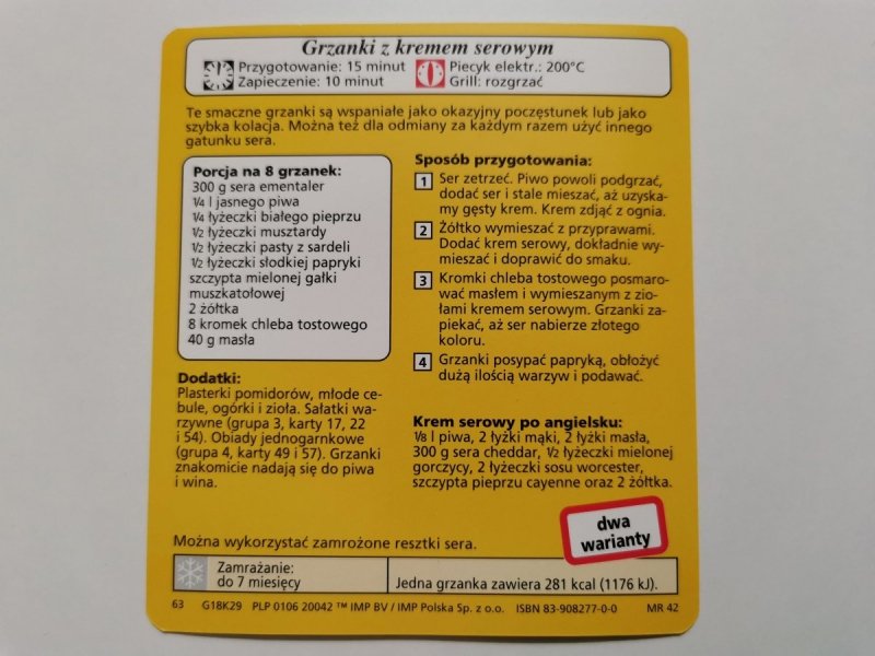 KARTA KULINARNA NR. 29 GRZANKI Z KREMEM SEROWYM