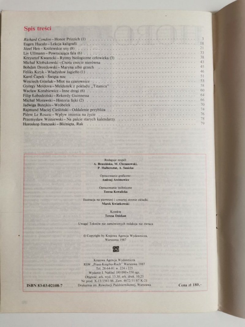 FIKCJE I FAKTY HONOR PRIZZICH ŚWIĘTA NOC 1987