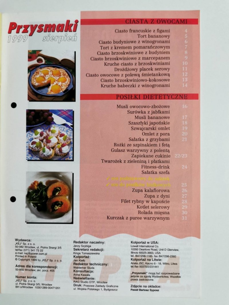 PRZYSMAKI NR 8/99 POSIŁKI DIETETYCZNE, CIASTA Z OWOCAMI