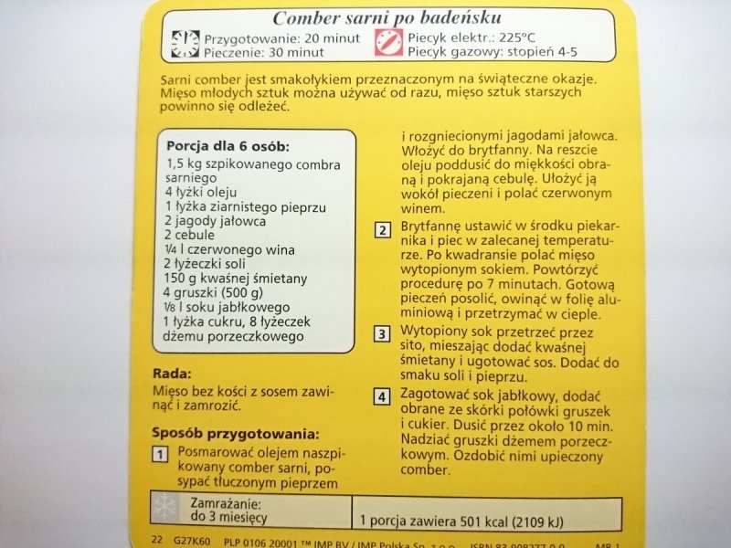 KARTA KULINARNA NR 60 COMBER SARNI PO BADEŃSKU