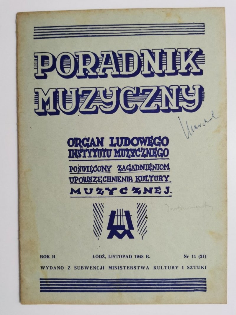 PORADNIK MUZYCZNY ROK II NR 11 (21) LISTOPAD 1948