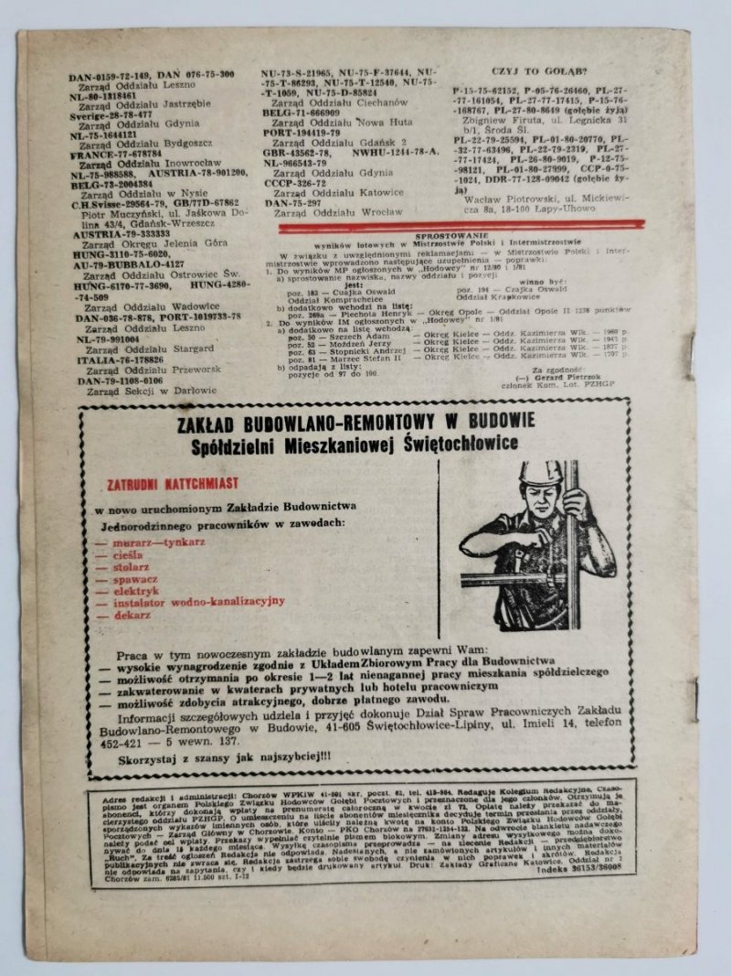 HODOWCA GOŁĘBI POCZTOWYCH NR 5 1981