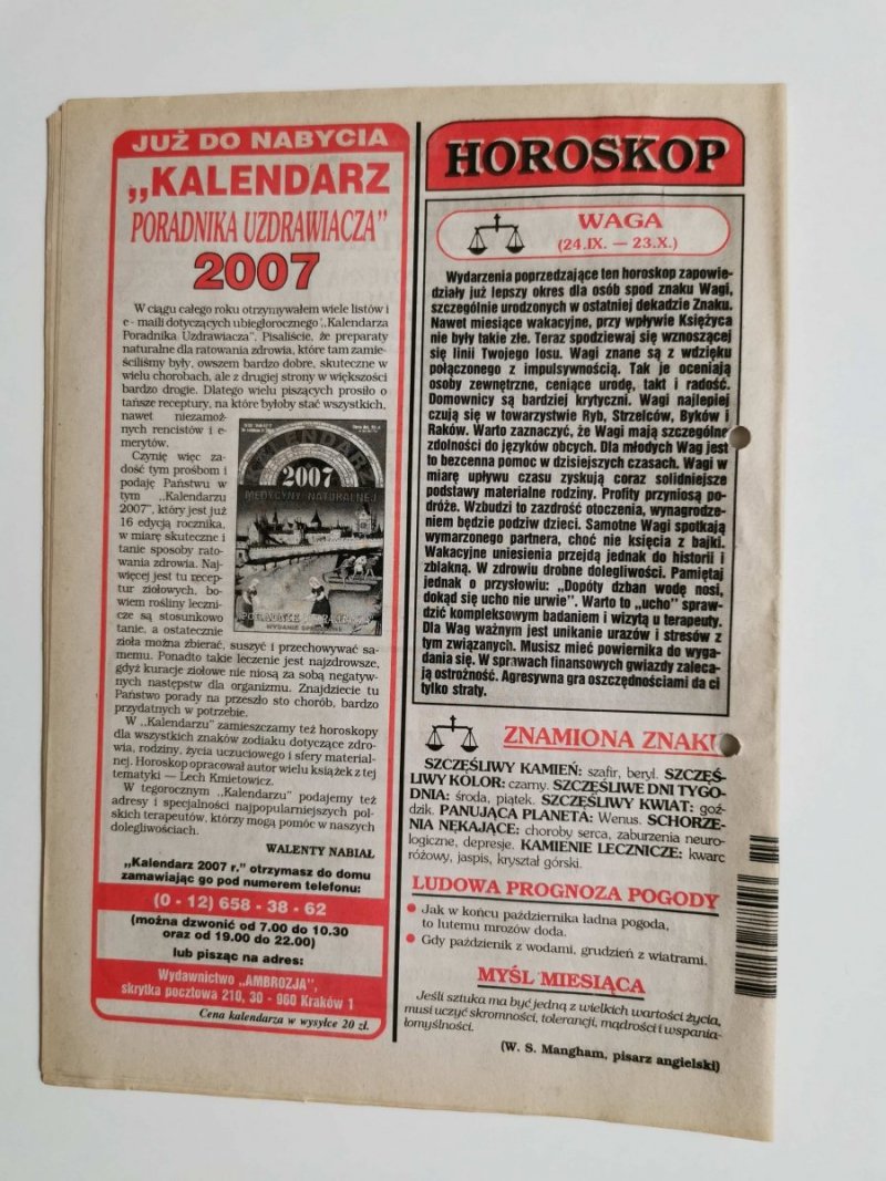 PORADNIK UZDRAWIACZA NR 10/167 PAŹDZIERNIK 2006 r.