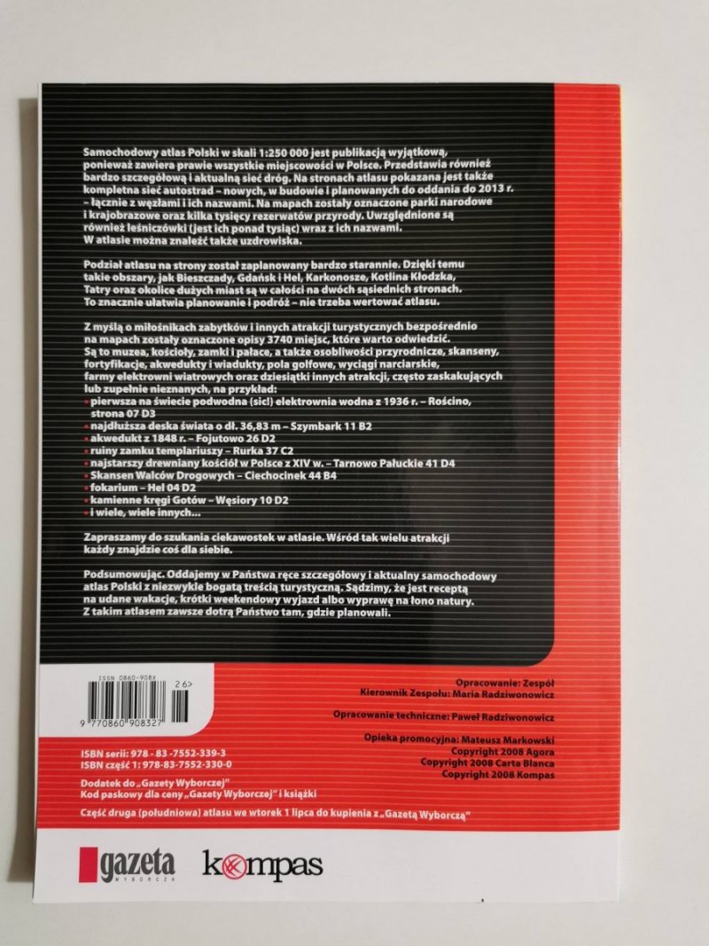 POLSKA ATLAS SAMOCHODOWY 1: 250 000 CZĘŚĆ PÓŁNOCNA I WARSZAWA 2008