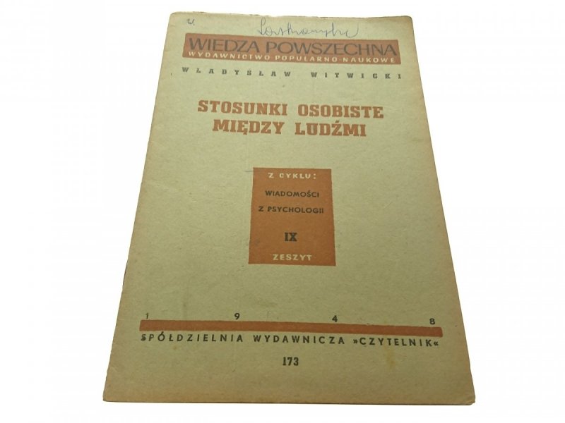 WIADOMOŚCI Z PSYCHOLOGII IX STOSUNKI OSOBISTE 1948