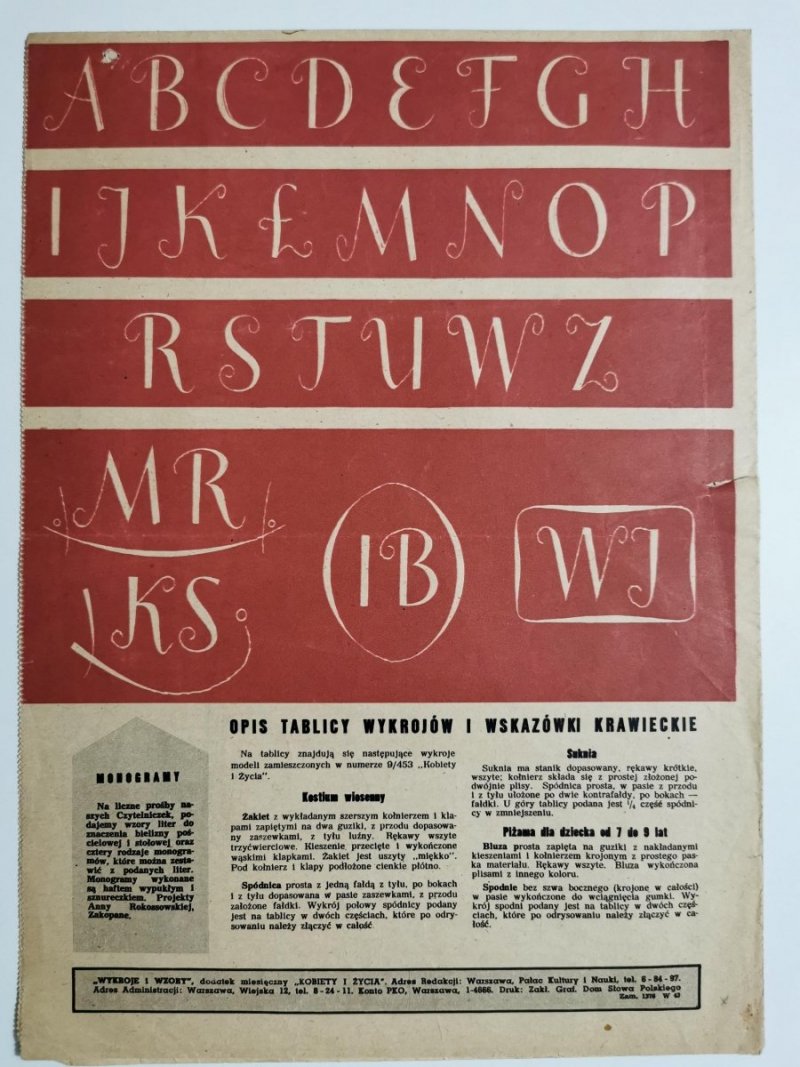 WYKROJE I WZORY NR 3/137 MARZEC 1959