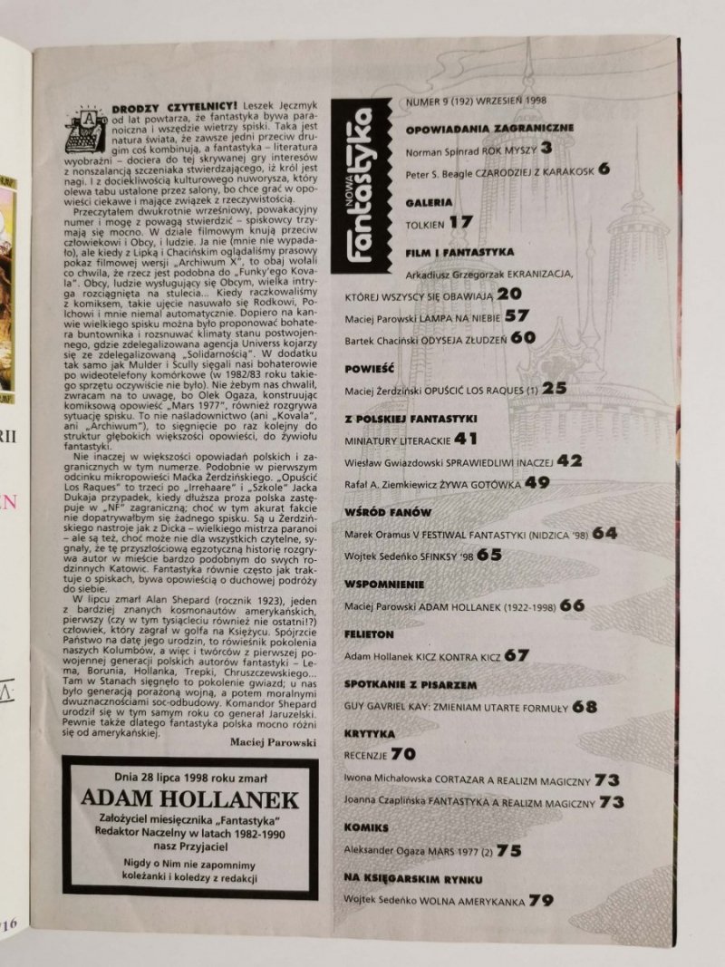 NOWA FANTASTYKA NUMER 9 (192) WRZESIEŃ 1998