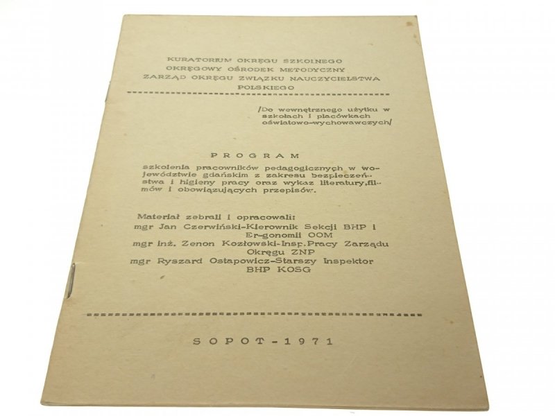 PROGRAM SZKOLENIA PRACOWNIKÓW PEDAGOGICZNYCH 1971
